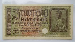 Nazi Germany 20 Reichsmark Ww2 Swastika 1933 - 45,  Unc Series L, photo