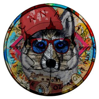 2017 1 Oz Ounce Silver Canadian Maple.  9999 Colorized Hipster Husky Coin photo