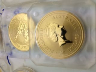 Gold Australia 1oz Gold Kangaroo 24kt.  9999 Fine Bu $100 Dollars Elizabeth Ii photo