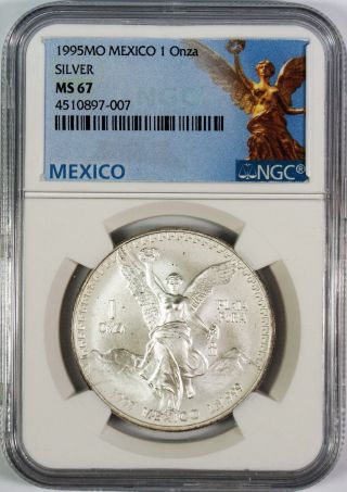 1995 Mexico Libertad 1 Onza 1 Oz.  Plata Pura Silver Coin Ngc Ms67 photo