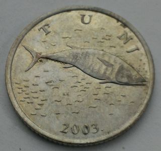 Croatia 2 Kine 2003.  Km 10 Two Dollars Coin.  Fish.  Bluefin Tuna. photo