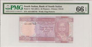 P - 3 2011 25 Piasters,  Bank Of South Sudan,  Pmg 66epq photo