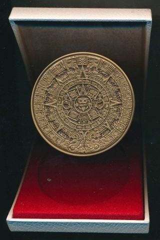 Mexico: 1978 Large 75mm Mayan Art Calendar Medal,  250g Cased.  Scarce. photo