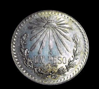 1933 - M Un Peso Silver Mexican Dollar Over Date Error On The 