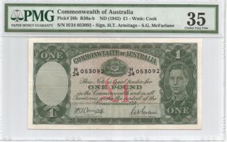 1942 Commonwealth Of Australia Kgvi One Pound Pmg 35 Pick 26b photo