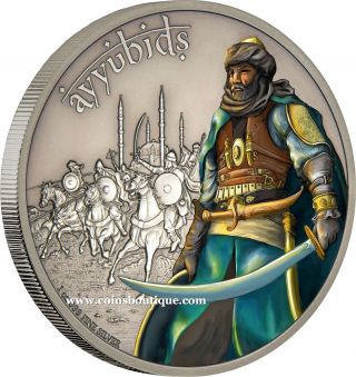 Ayyubids - Warriors Of History 1oz Silver Coin Antiqued Niue 2017 photo