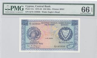 1975 - 82 Cyprus,  Central Bank Of Cyprus,  250 Mils Pmg 66 Epq Gem Unc,  P : 41c photo