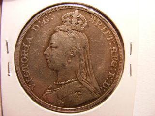 Great Britain Large Silver 1 Crown,  1889,  Fine,  Small Edge Bump photo