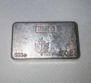 Johnson Matthey Canada Maple Leaf.  999 Silver 7 Oz Bar Old Poured Type photo