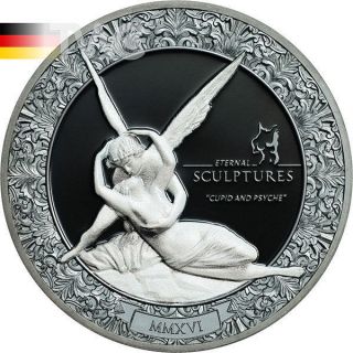 Palau 2016 10$ Cupid And Psyche - Eternal Sculptures 2oz Black Proof Silver Coin photo