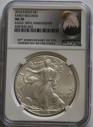 2016 American Eagle 1 Oz Silver Ngc Ms70 Early Release Eagle 30th Anniversary photo