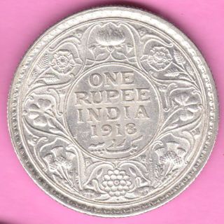 British India - 1918 - One Rupee - King George V - Rarest Silver Coin - 19 photo