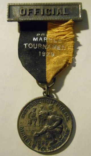 1929 Pittsburgh Press Marble Tournament ' Official ' Medal Complete & Real $0s&h photo