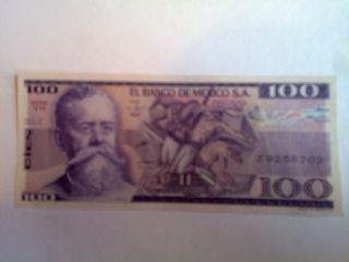 100 Peso Mexico Banknote Unc.  1982 Carranza Bdm photo
