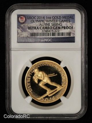 2014 Usoc 1 Oz.  999 Gold Medal Olympic Winter Games Alpine Skiing Ngc Gem Proof photo
