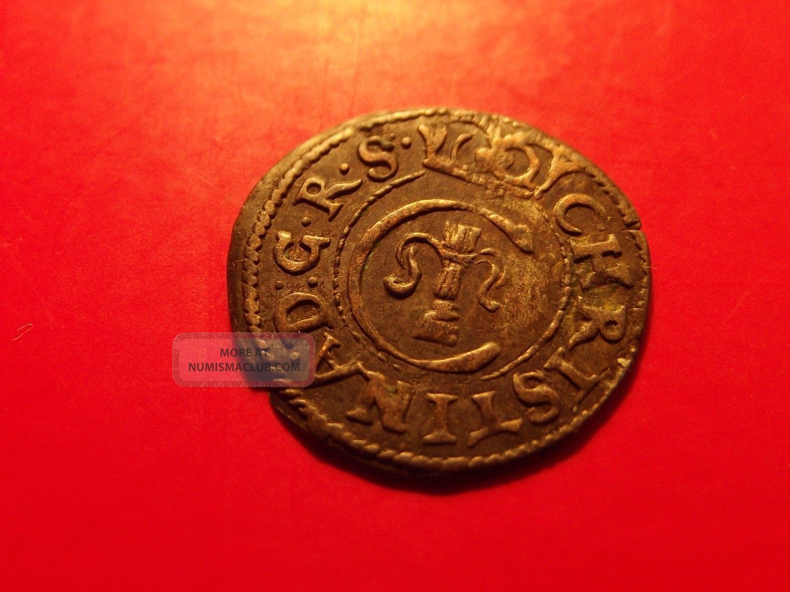 Sweden Livonia 1649 Queen Christina Schilling Solidus Medieval Silver Coin Ae Coins: Medieval photo