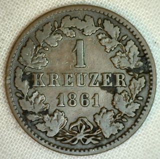 1861 Nassau German States 1 Ein Kreuzer Copper Coin Yg photo