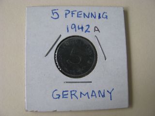 Wwii Nazi German 5 (five) Pfennig Coin 1942 