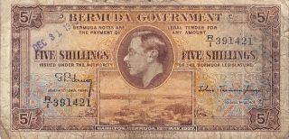 Bermuda 5/ - 12.  5.  1937 / 12.  31.  1943 Series R/1 Circulated Banknote Lb0617jw photo