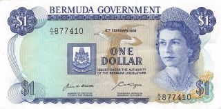 Bermuda $1 6.  2.  1970 Series A/4 Que.  Ii Circulated Banknote Lb0617jw photo