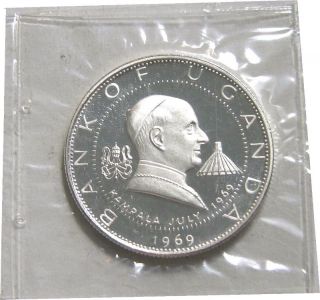 Elf Uganda 2 Shillings 1969 Silver Proof Papal Visit By Pope Paul Vi photo