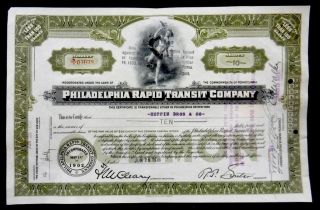 Stock Certificate 1938 Philadelphia Rapid Transit Company 10 Shares Common photo