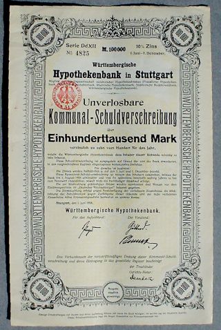 City Of Stuttgart 100000 10 Schuldverschreibung 1923 Uncan Complete Couponsheet photo