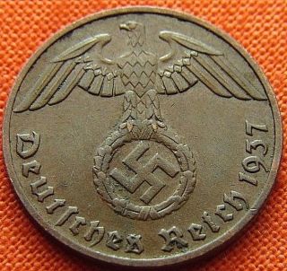 Ww2 German 1937 - F 1 Rp Reichspfennig 3rd Reich Bronze Nazi Coin (rl 1950) photo