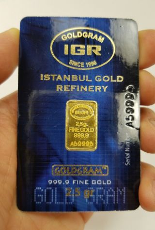 2.  5 Gram 999.  9 24k Istanbul Gold Refinery Bar Igr (in Assay) photo