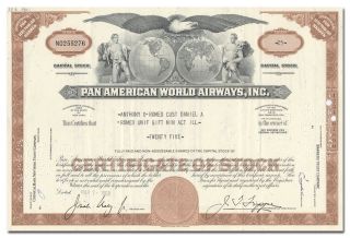 Pan American World Airways,  Inc.  Stock Certificate photo