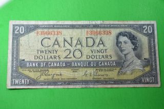 1954 Canada Note 20$ F - Vf Devil ' S Face Coyne - Towers B/e3966338.  1 Cent Un photo
