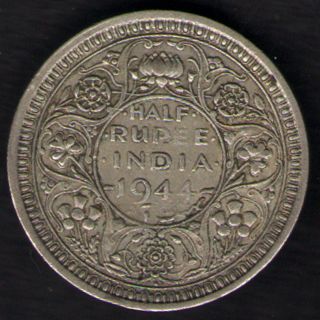 British India - 1944 - George Vi 1/2 Rupee Silver Coin Ex - Rare Coin photo