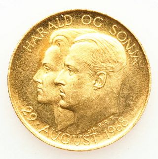 1968 Norway Olav V Marriage Gold Medal Unc Rare photo