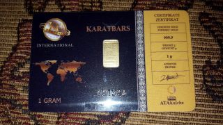Gold Bar 1 Gram Karatbars 001326 999.  9 Fine Gold In Assay Card photo