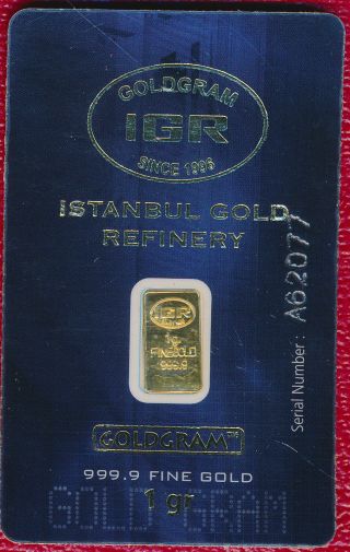 One (1) Gram 999.  9 Gold Goldram Bar With Serial Numbered Card Fabulous photo
