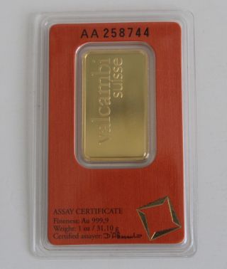 1 Oz Gold Bar Valcambi Suisse.  9999 Fine (in Assay) photo