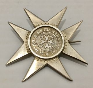 Unique 1776 Malta 2 Tari Silver Coin Emmanuel De Rohan M.  Cross Star Brooch Pin photo