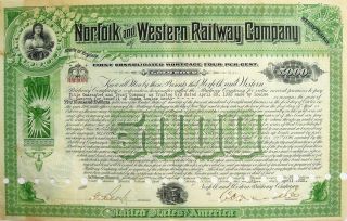 Norfolk And Western Railway Company $5000 Gold Note Mortgage Certificate - 1932 photo