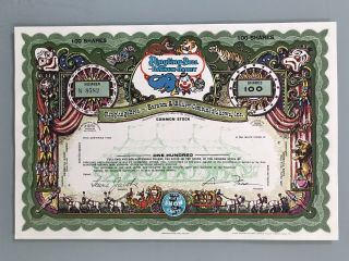 1969 Ringling Bros Barnum Bailey Specimen Stock Certificate Uncirculated Green photo