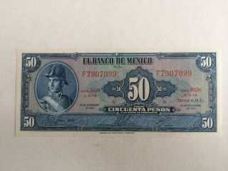 50 Peso Mexico Banknote 1972 Unc.  Allende Abnc Bgn photo