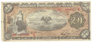 Mexico S1110a Gobierno Provisional De Mexico Veracruz 20 Pesos Olive Underprint photo