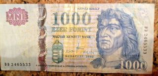 2009 Budapest Hungary 1000 Ezer Forint Bank Note Magyar Nemzeti Bank Foil Strip photo
