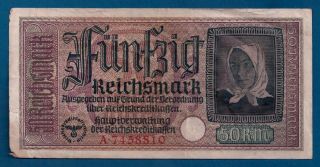 Ww2 German Occupied Territories 50 Reichsmark 1940 - 45 R - 140 Nazi Germany photo
