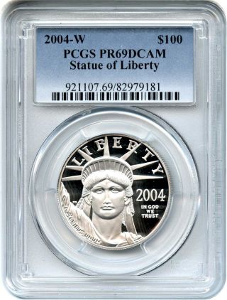 2004 - W Platinum Eagle $100 Pcgs Pr 69 Dcam - Statue Liberty 1 Oz photo