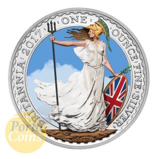 2017 1oz £2 Gbp Uk Silver Britannia Colorized Brexit photo