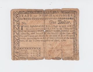 Colonial Currency - Hampshire 1780,  One Dollar $1 Note Paper Money Usa photo