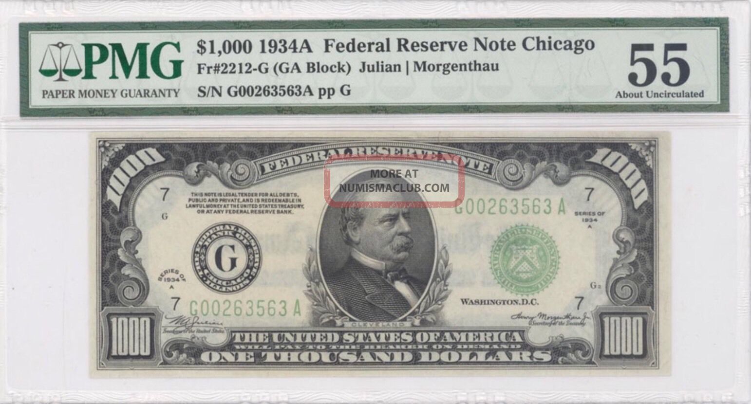 1934a $1000 Thousand Dollar Bill Chicago Currency Note Pmg Au 55 Minor Repair Small Size Notes photo