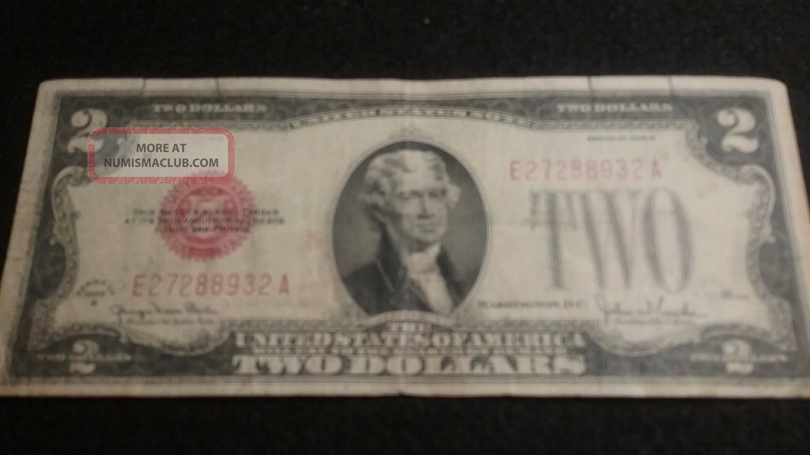 1928g $2 Dollar Bill Old Us Note Legal Tender Paper Money Currency Red Sl Y949 Small Size Notes photo