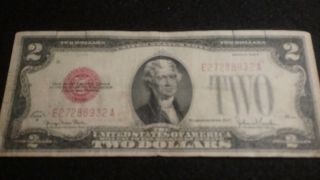 1928g $2 Dollar Bill Old Us Note Legal Tender Paper Money Currency Red Sl Y949 photo