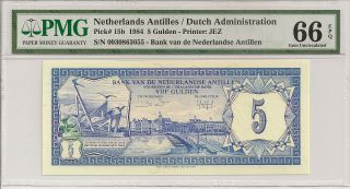 P - 15b 1984 5 Gulden,  Netherlands Antilles/ Dutch Administration,  Pmg 66 Epq photo